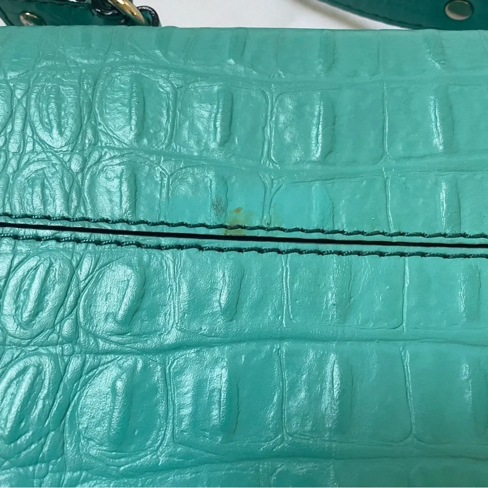 Kate Spade blue teal leather croc-embossed crossbody purse
